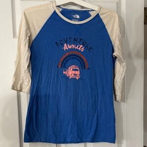 The North Face Blue and Cream Adventure Awaits Tee